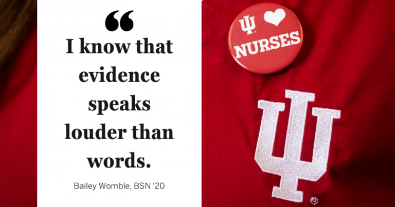 Graphic including quote from Bailey Womble and button on Red Scrubs