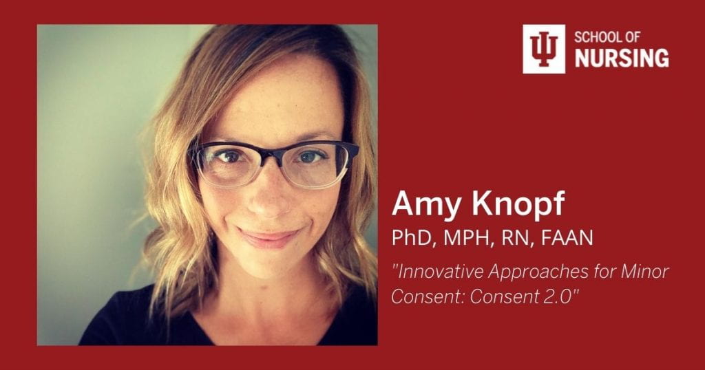 Image of Amy Knopf with text including PhD, MPH, RN, FAAN.
