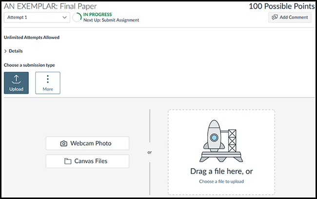 Screen showing how students see Canvas submit assignment information