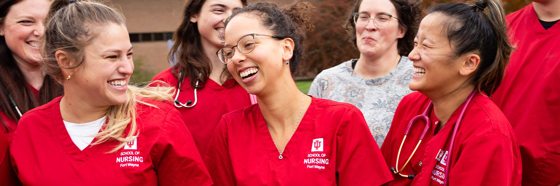 Nursing students smiling and laughing