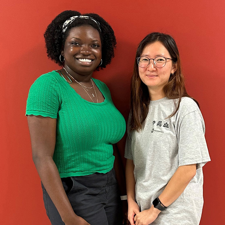 Senior nursing students Tomi Abegunde and Serin Kang Senior nursing students Serin Kang and Tomi Abegunde chat in the student lounge during the first week of the new academic year