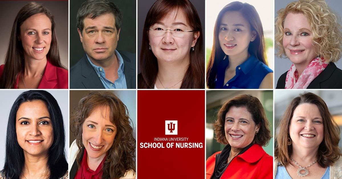 Graphic including nine IU School of Nursing faculty members