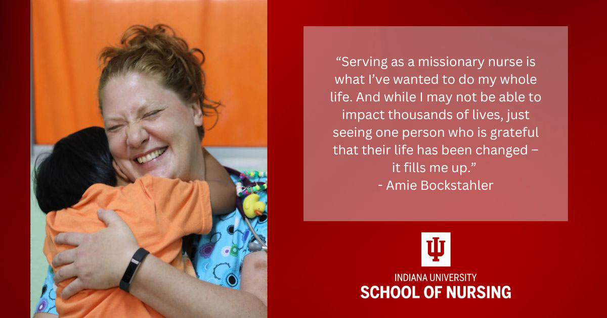 Graphic including photo of Amie Bockstahler, a quote from the article, and the IU School of Nursing logo