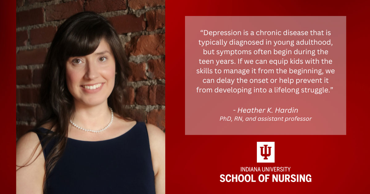 Graphic including image of Dr. Heather K. Hardin, a quote from the article, and the IU School of Nursing logo