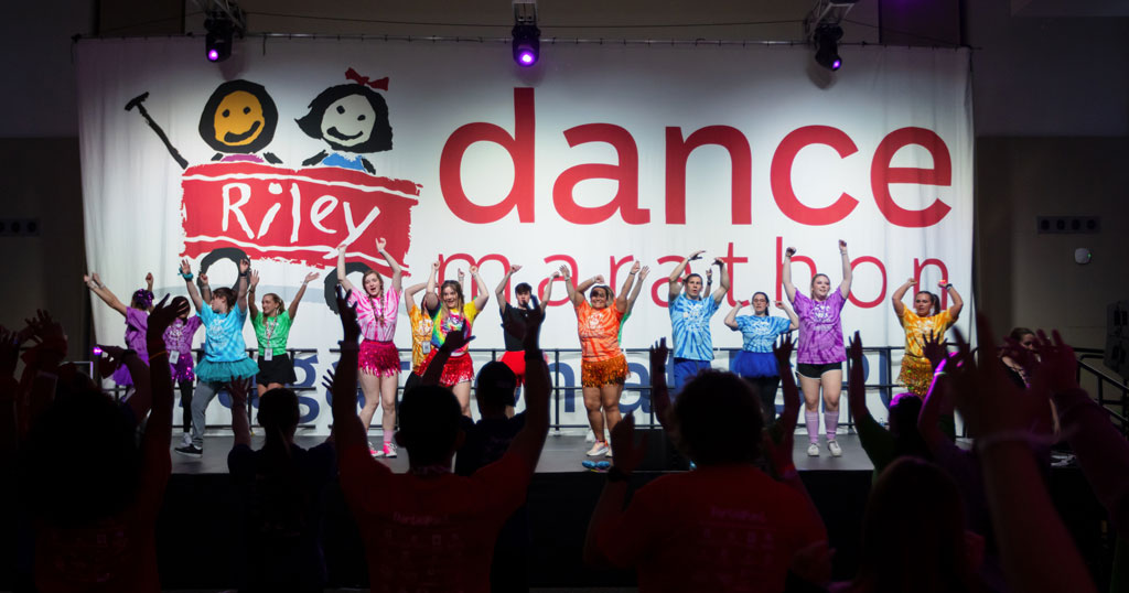 Students dance on stage during last year's Jagathon Dance Marathon. 