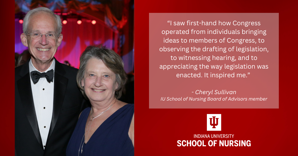 Graphic including image of Cheryl Sullivan, quote from the article, and the IU School of Nursing logo