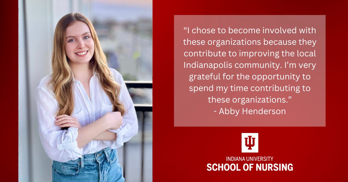 Graphic including a photo of Abby Henderson, quote from the article, and iU School of Nursing logo
