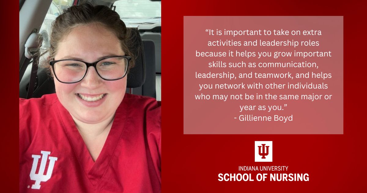 Graphic including photo of Gillienne Boyd, quote from the article, and the IU School of Nursing logo